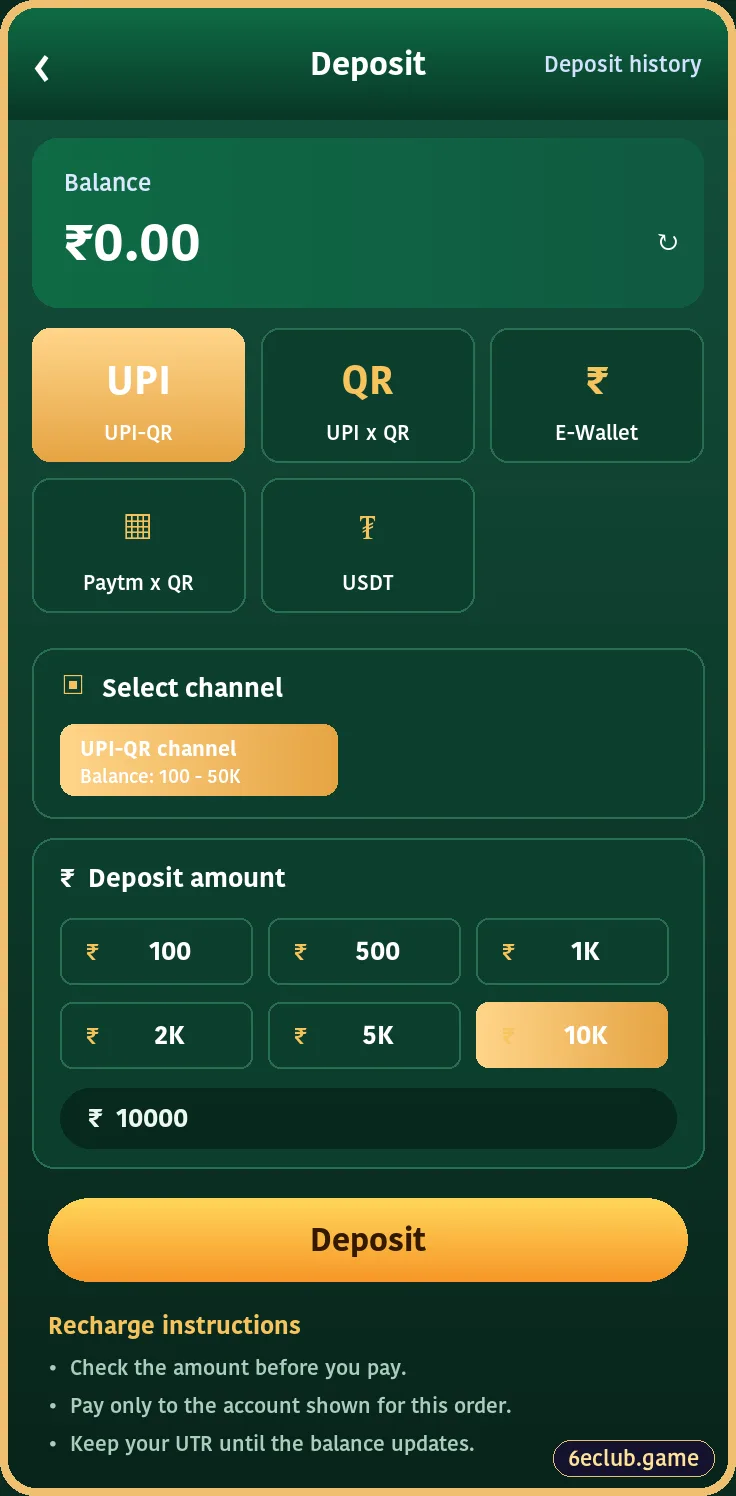6E Club deposit page